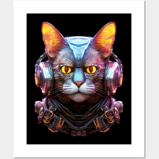 Code Catcher - The Cyberpunk Cyborg Cat Posters and Art